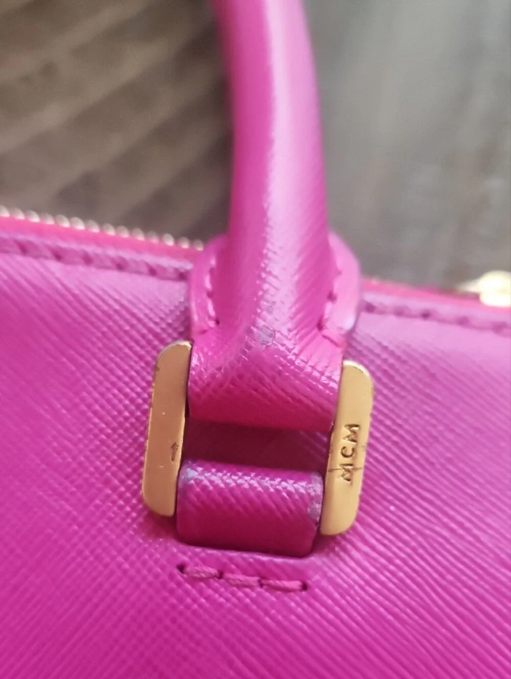 MCM Hot Fuschia Pink Leather Satchel with Gold Hardware